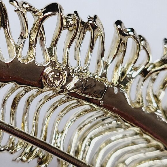 Vintage Coro Large Feather Brooch & Clip Earrings Set Demi-Parure Gold Tone READ - Picture 6 of 13